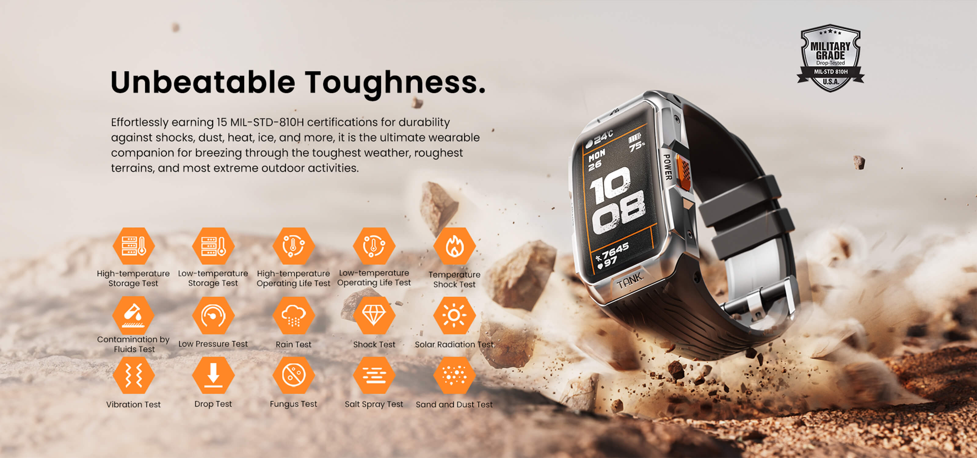 RUGGED TANK X2 Smartwatch Smartband with 15 MIL-STD-810H certifications