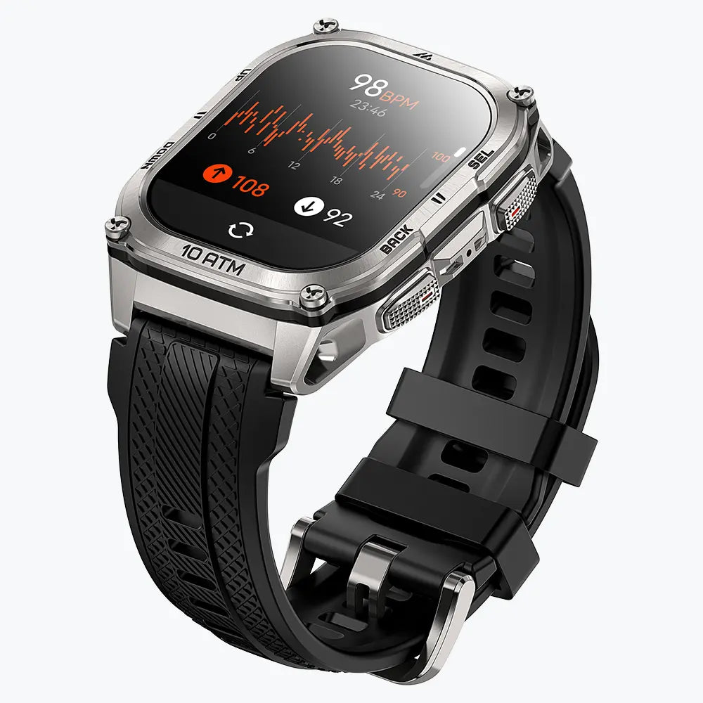 KOSPET tank m4 smartwatch silver with silicone straps#color_silver^package_Silicone Basic